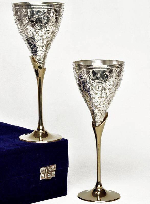 Engraved Silver Brass Goblet Set AH-167 Moradabad